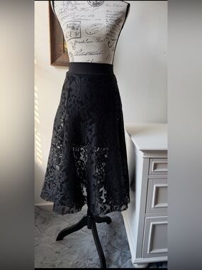 Maje Black Lace A-Line Skirt